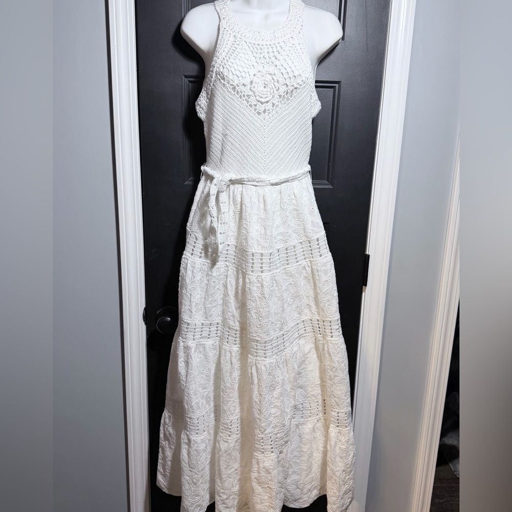 Derek Lam 10 Crosby White Lace and Crochet Top Bohemian Maxi Dress Size Small